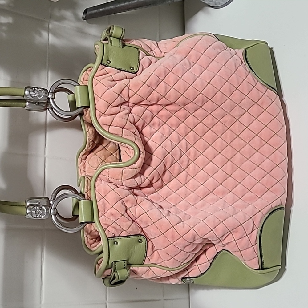 Juicy Couture Vintage Y2K SALE Rare Velvet Pink and Green Women's Bag - Picture 11 of 16